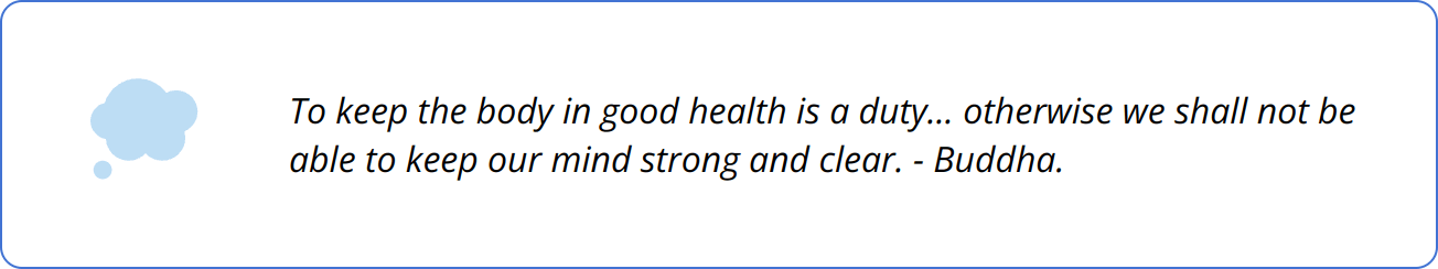 Quote - To keep the body in good health is a duty... otherwise we shall not be able to keep our mind strong and clear. - Buddha.