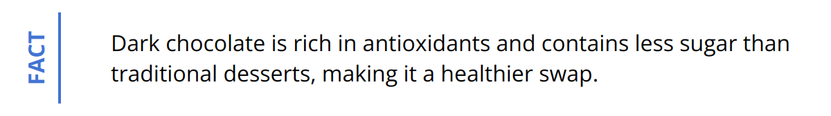 Fact - Dark chocolate is rich in antioxidants and contains less sugar than traditional desserts, making it a healthier swap.